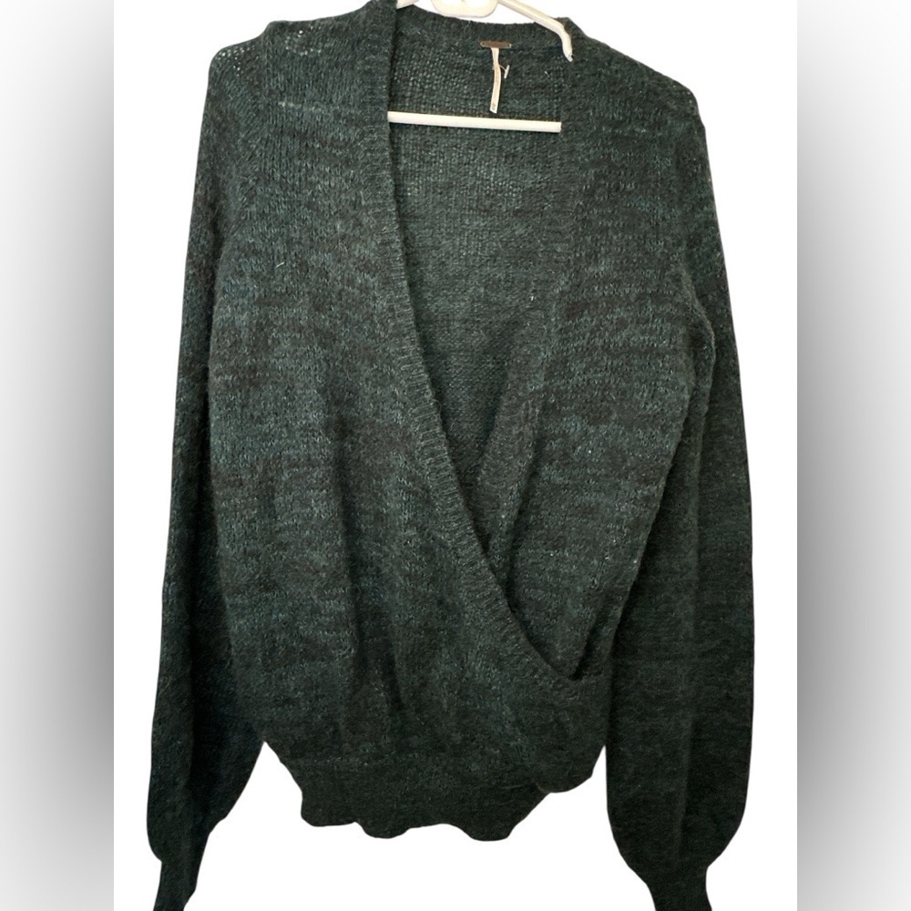 Free People Green Sweater Karina Faux Wrap Pullover NWOT
